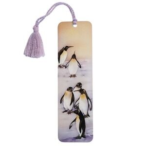 Vintage 80s Emperor Penguin tassel Bookmark 1980s Lena Liu Quality Artworks LL45